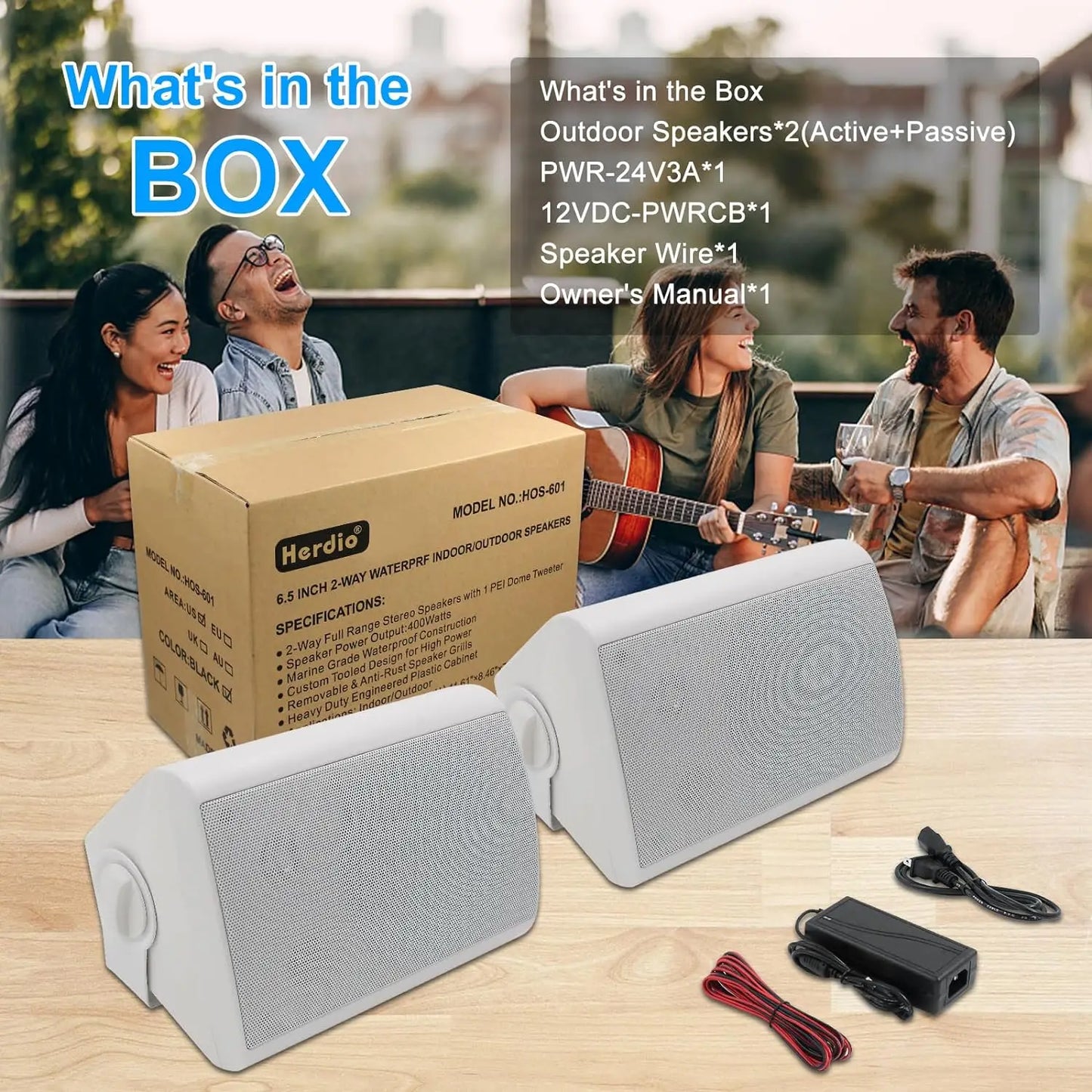 Herdio 6.5" 400W 2PCS Indoor Outdoor Bluetooth Speakers