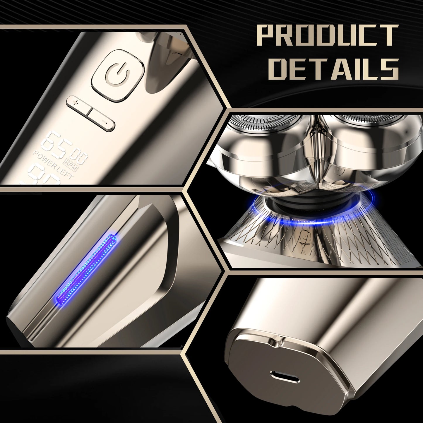 5 IN 1 LED Display Electric Head Shavers with Nose & Ear Trimmer