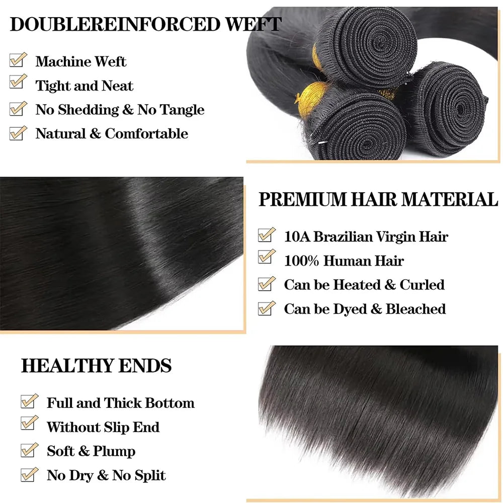 3/4 Pcs Human Hair Straight Bundles Natural Color
