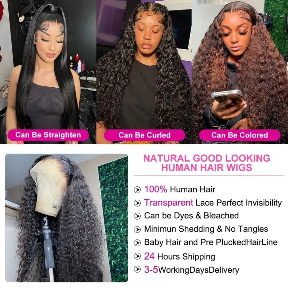 200 Density 36 34 Inch Deep Wave Frontal Wig