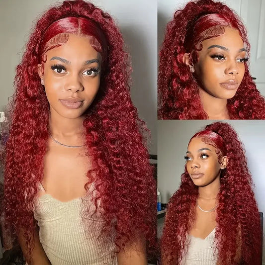 99J Burgundy Deep Wave Lace Front Human Hair Wig