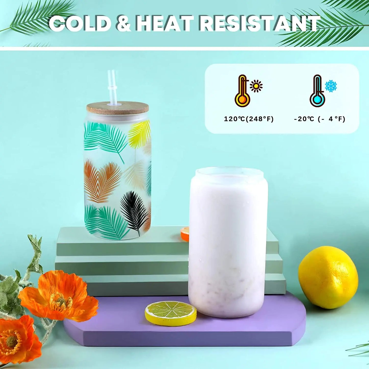 8 Pack 16OZ Frosted/Clear Glass