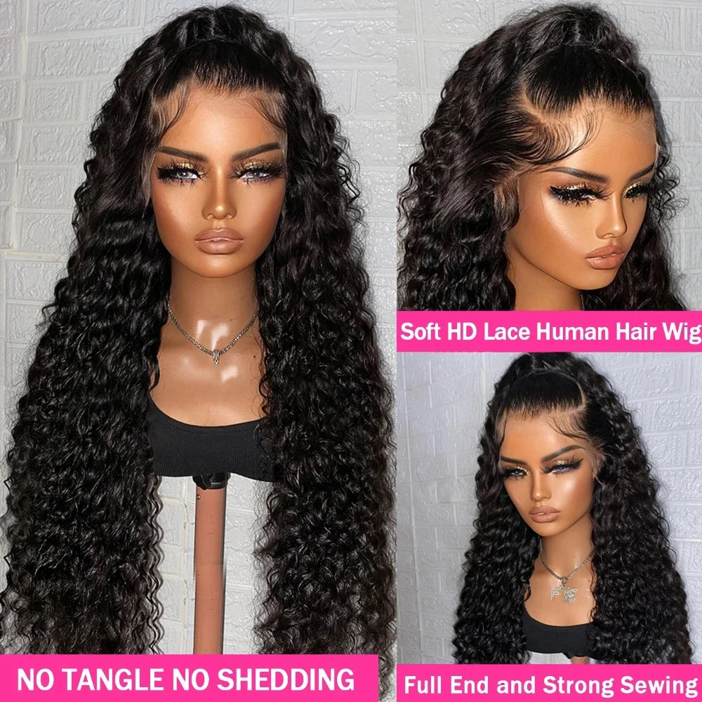 200 Density 36 34 Inch Deep Wave Frontal Wig