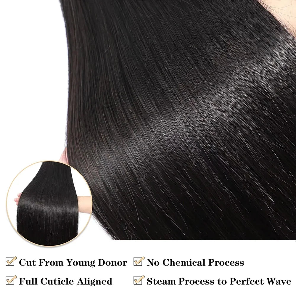 3/4 Pcs Human Hair Straight Bundles Natural Color