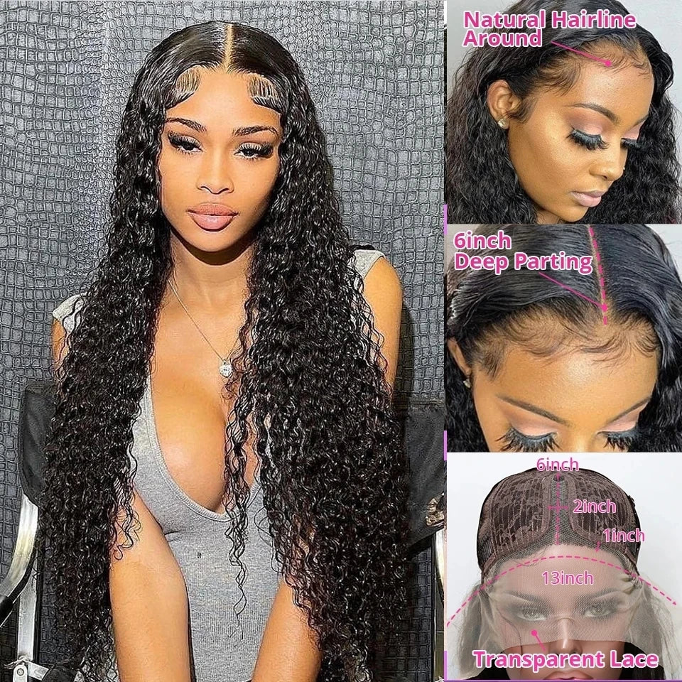 200 Density 36 34 Inch Deep Wave Frontal Wig