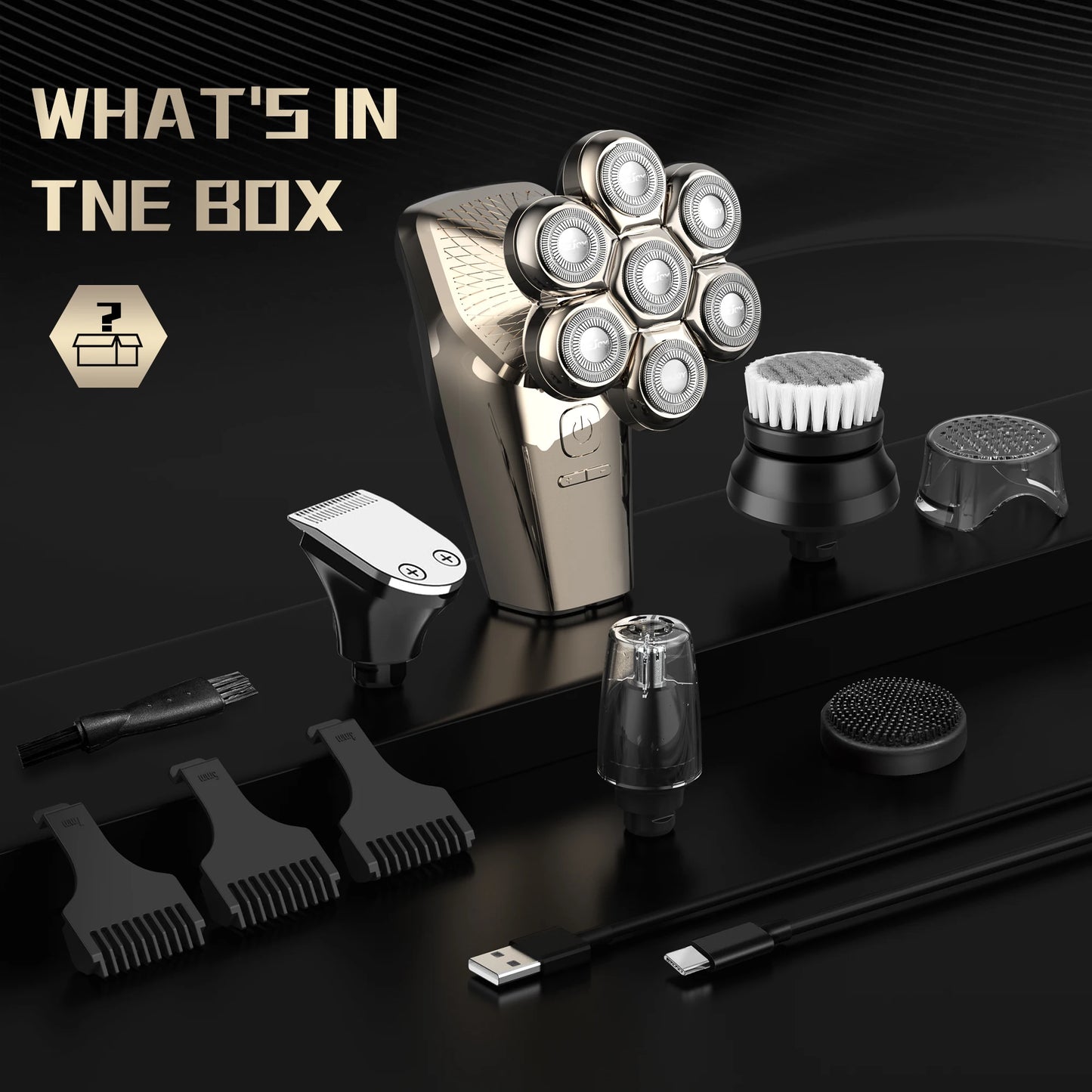 5 IN 1 LED Display Electric Head Shavers with Nose & Ear Trimmer