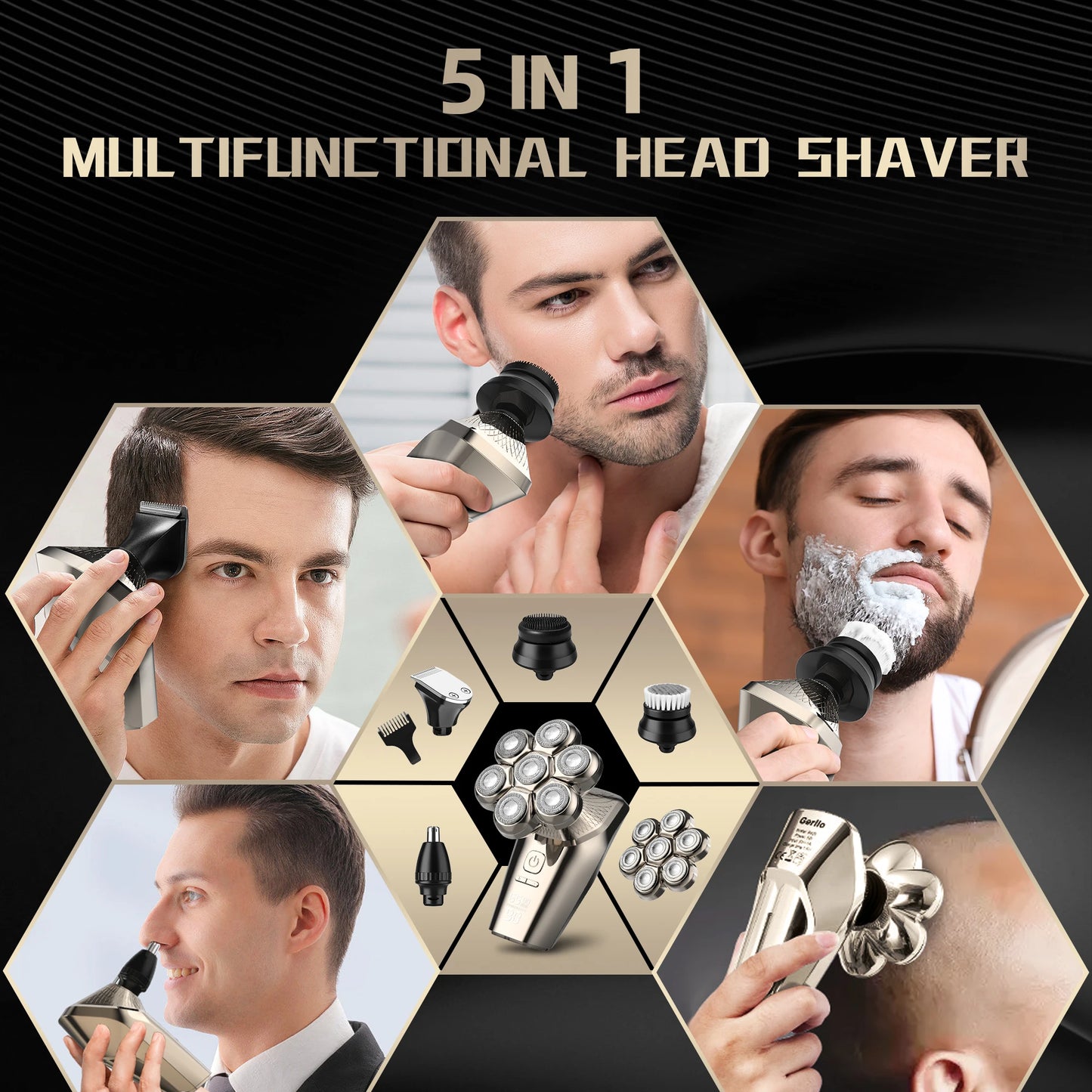 5 IN 1 LED Display Electric Head Shavers with Nose & Ear Trimmer