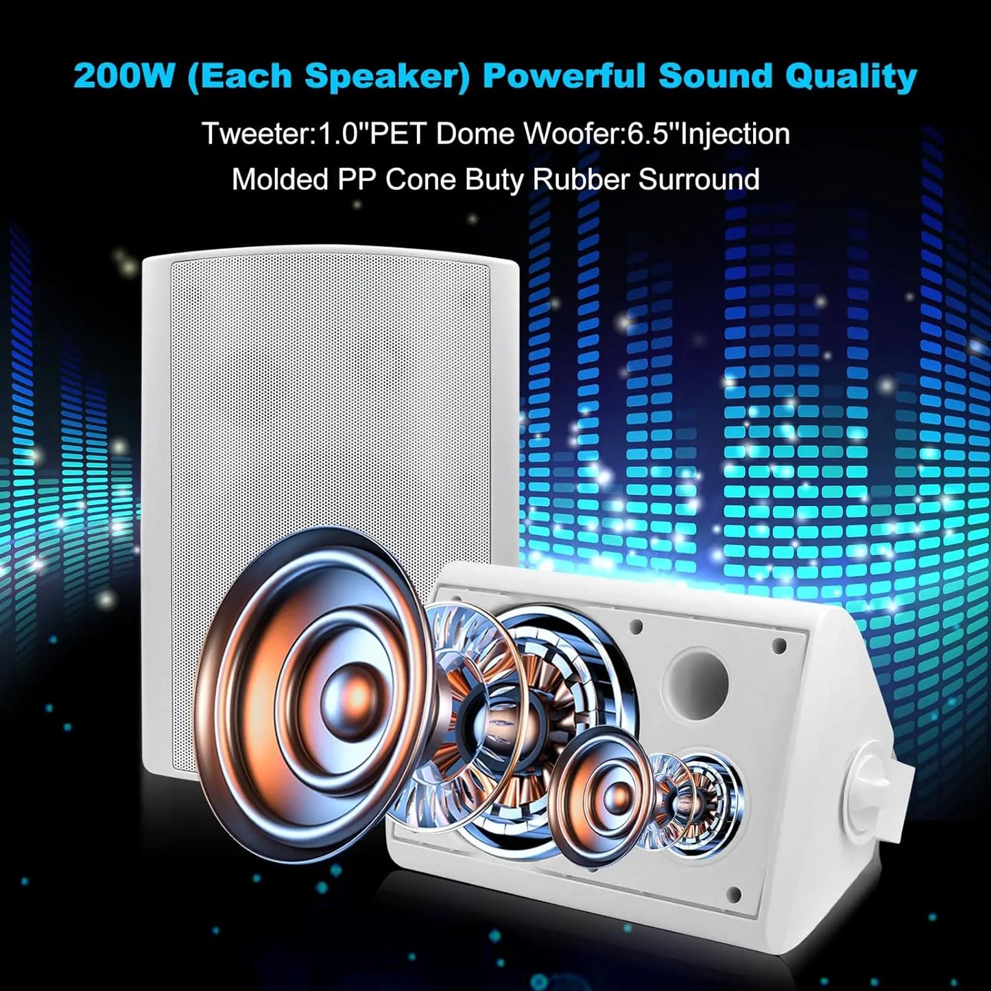 Herdio 6.5" 400W 2PCS Indoor Outdoor Bluetooth Speakers