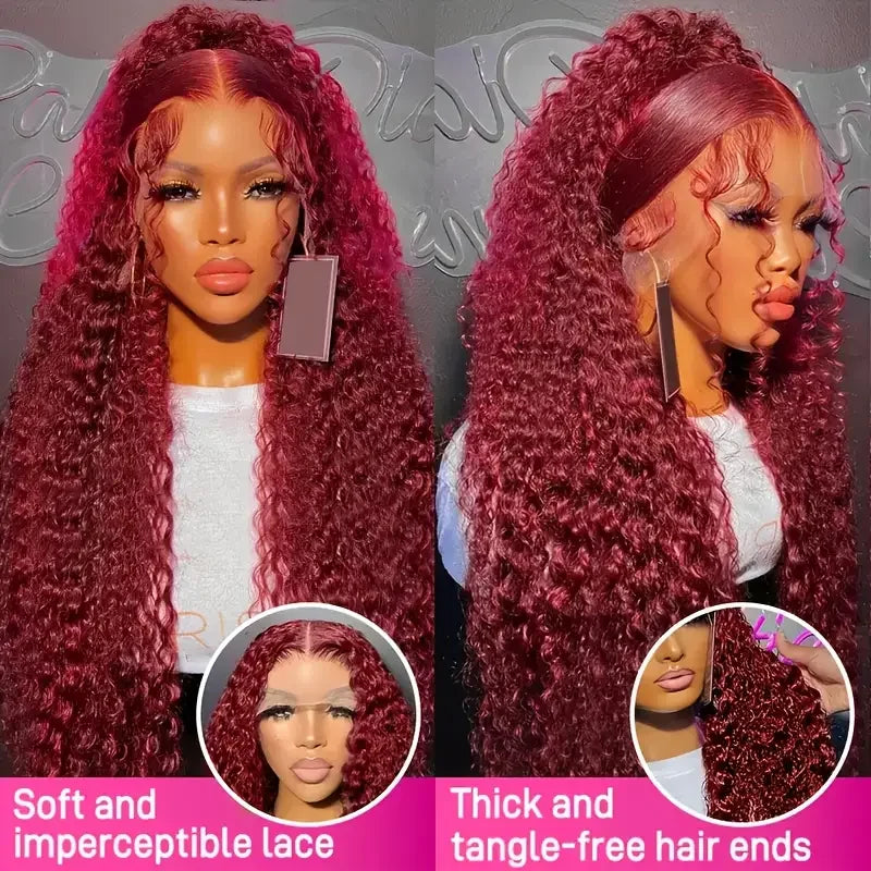 99J Burgundy Deep Wave Lace Front Human Hair Wig