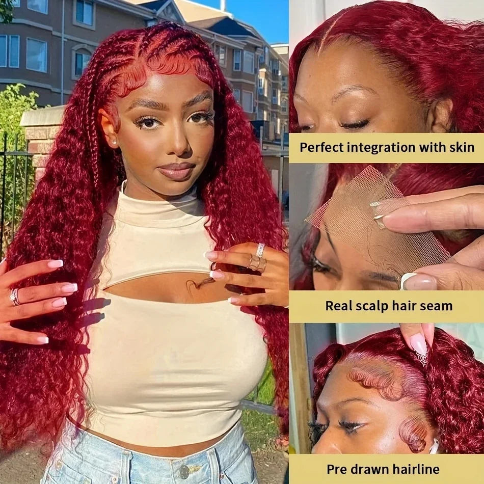 99J Burgundy Deep Wave Lace Front Human Hair Wig