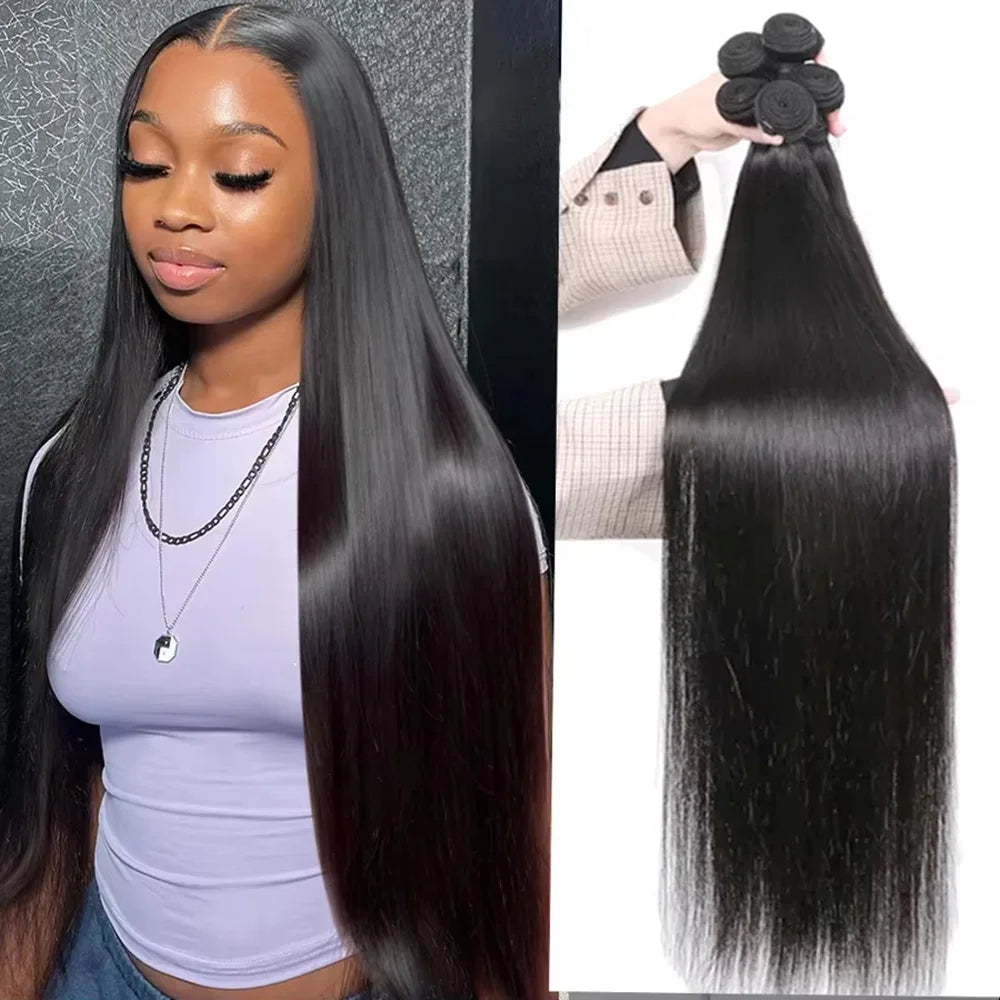 3/4 Pcs Human Hair Straight Bundles Natural Color