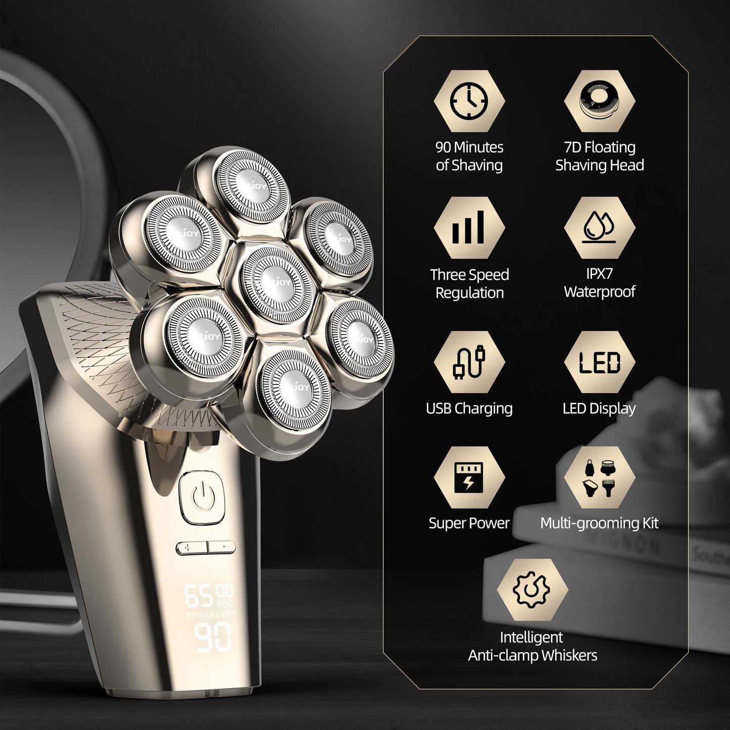 5 IN 1 LED Display Electric Head Shavers with Nose & Ear Trimmer