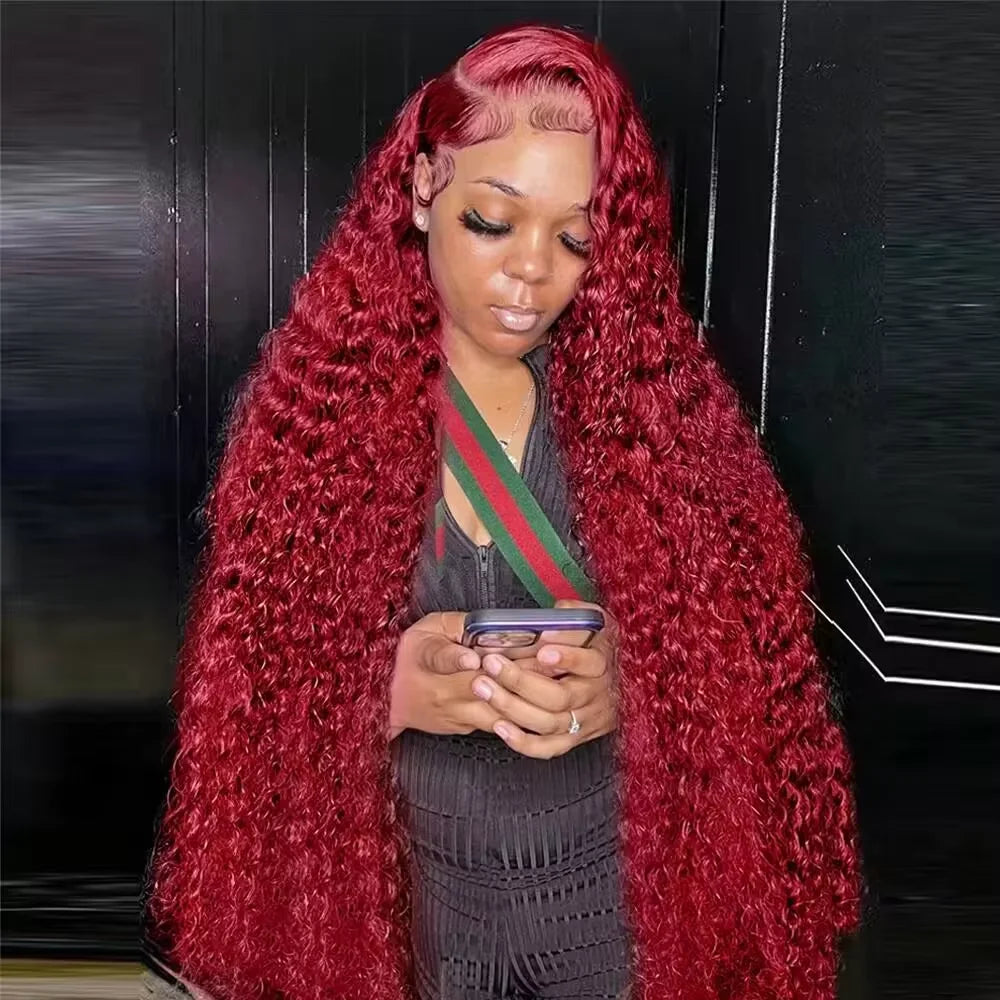 99J Burgundy Deep Wave Lace Front Human Hair Wig