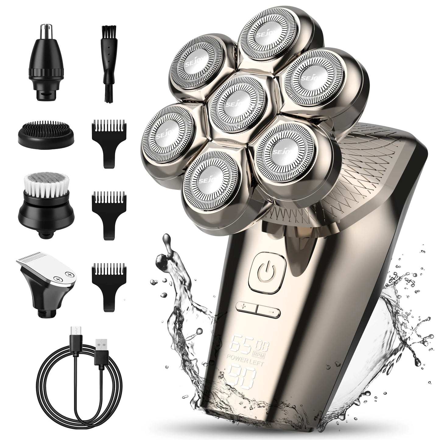 5 IN 1 LED Display Electric Head Shavers with Nose & Ear Trimmer